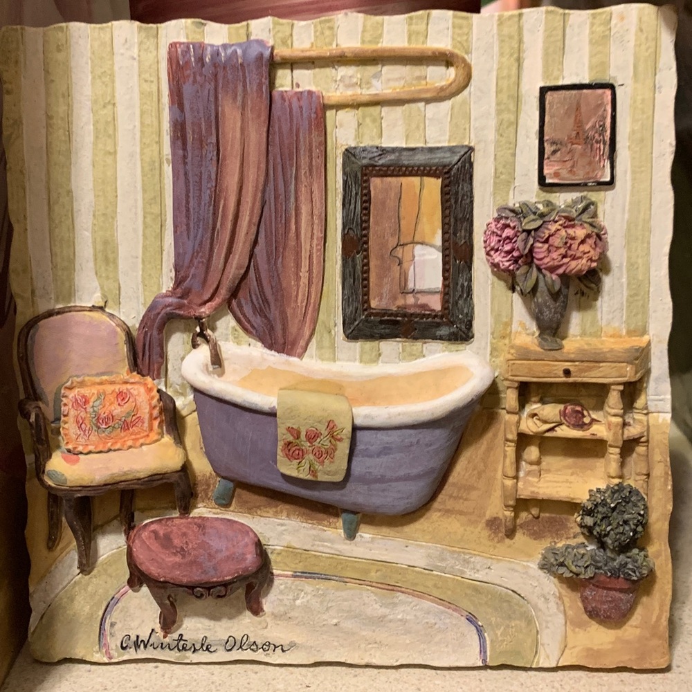 C Winterle Olson 3D Victorian Bathroom Design Tile Artist Signed